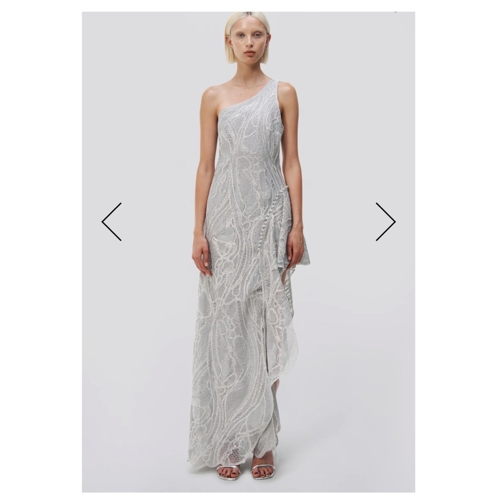 Jonathan Simkhai One-Shoulder Beaded Gown in Light Silver